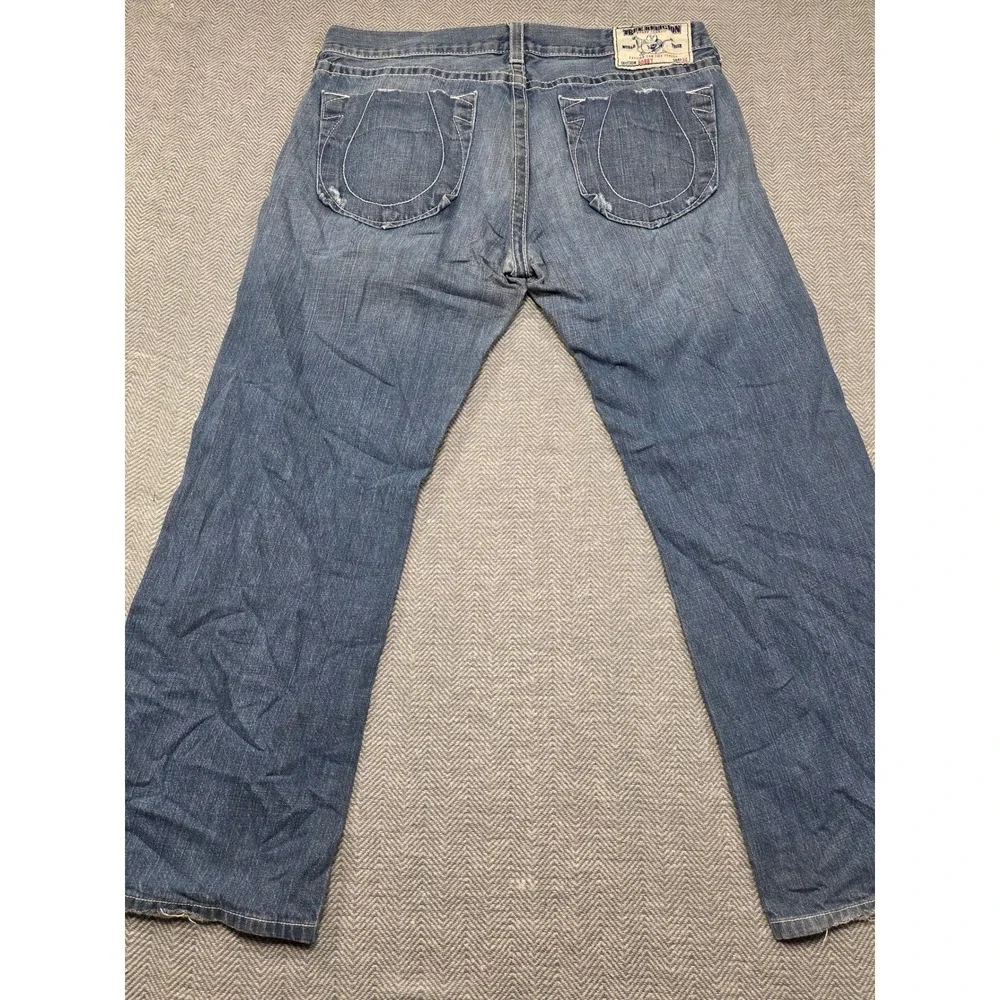 True Religion Bobby Mens Jeans 38x29 Blue Big T Stitch‎ Straight Leg Made in USA